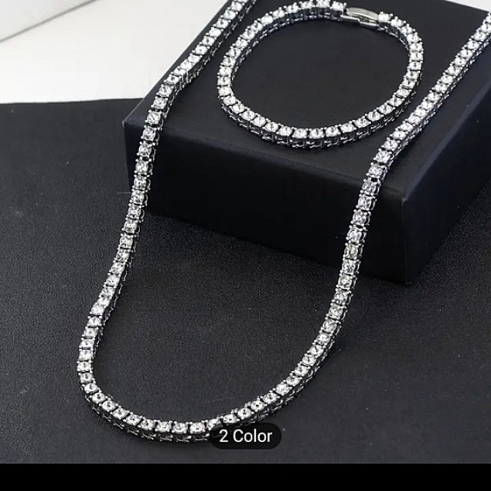 Iced out Silver plated  20 inchesTennis Necklace with Matching Tennis Bracelet